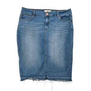 A2Y 2X Denim Pencil Skirt Women Blue Medium Wash Raw Hem